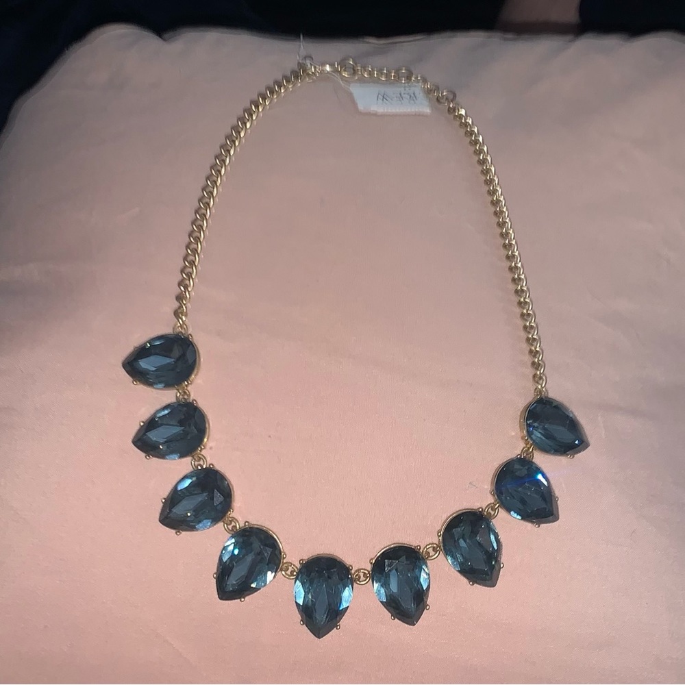 J. Crew Blue Crystal Teardrop Statement Necklace NWT